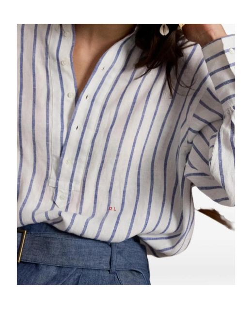 Polo Ralph Lauren White Striped Band Collar Shirt