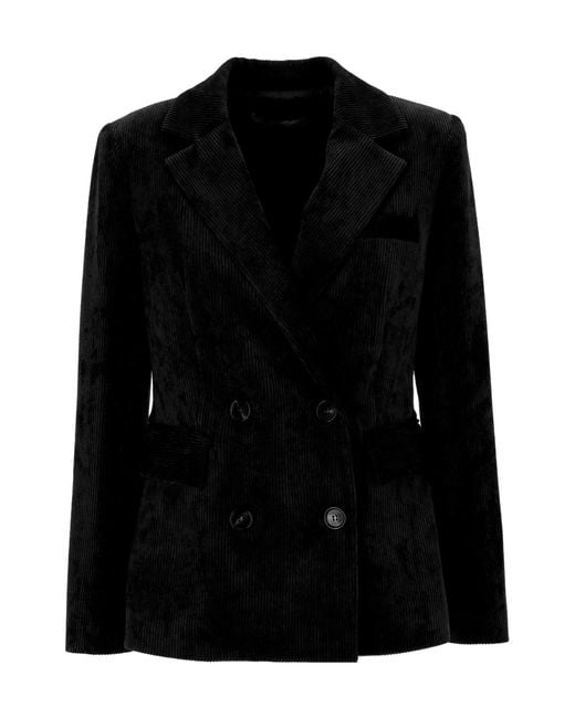 D.exterior Black Double-Breasted Corduroy Blazer