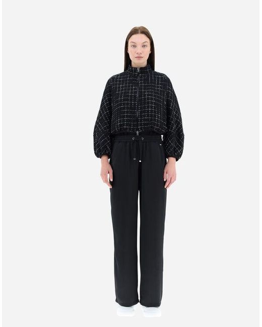 Herno Black Grid-Patterned Cropped Zipped Jacket