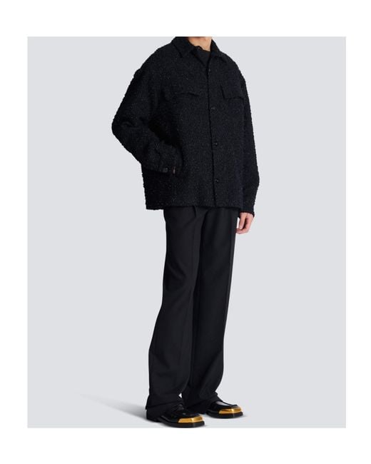 Balmain Blue Monogram Tweed Overshirt for men