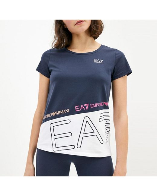 EA7 Blue T-Shirt With Round Neck And Short Sleeves