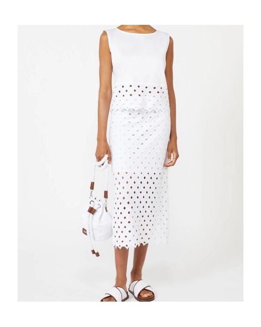 Max Mara White Bchzorro Broderie Midi Skirt