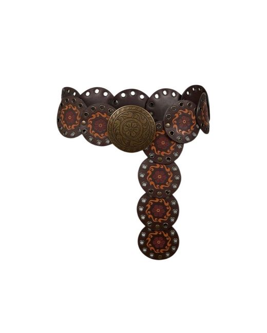 Etro Brown Print And Studs Embellished Belt