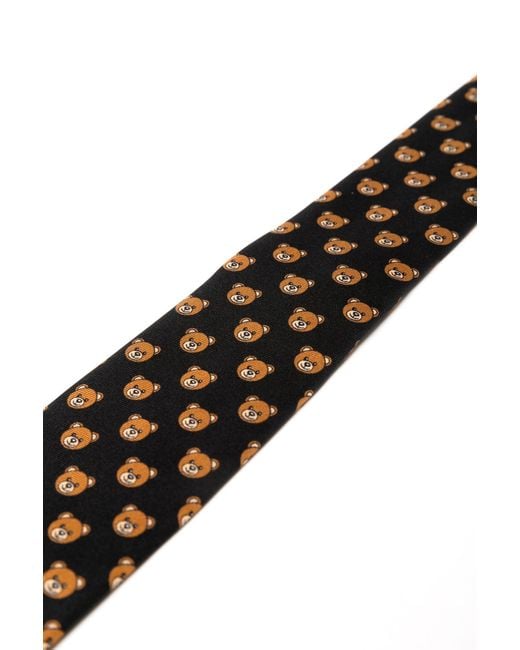 Moschino White Teddy Bear Printed Tie for men