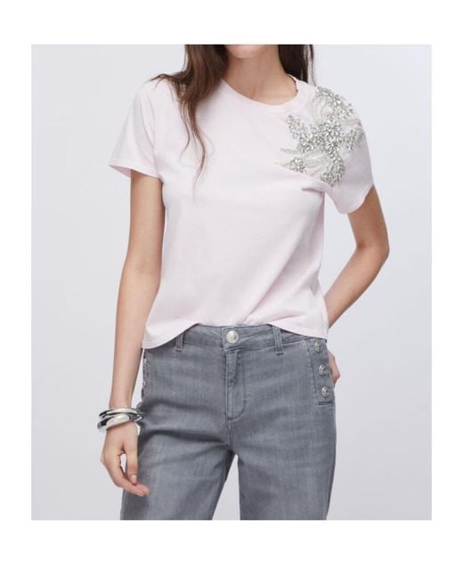 Liu Jo Pink Embellished Crewnewck T-Shirt