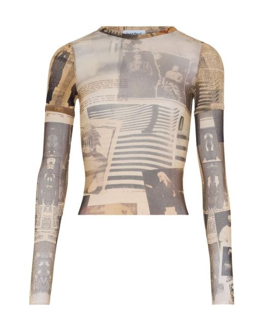 Jean Paul Gaultier Multicolor Mesh Newspaper Print T-Shirt