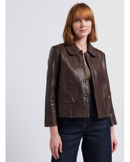 Ba&sh Brown Long-Sleeved Leather Jacket