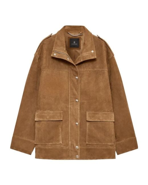 Anine Bing Brown Snap-Front Stand-Collar Jacket