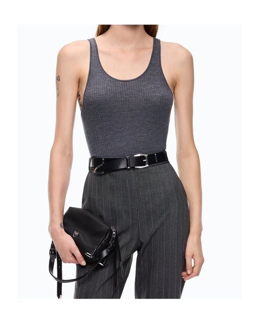 Pinko Gray Ribbed-Knit Logo-Patch Tank Top