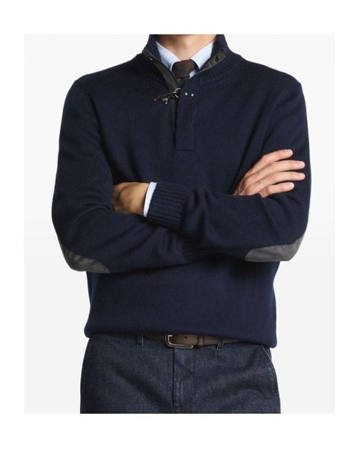 Fay Blue Hook-Closure Mock Turtleneck Jumper for men