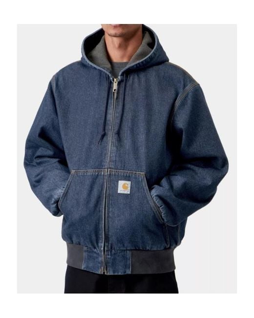 Carhartt Blue Logo Label Zipped Denim Jacket for men