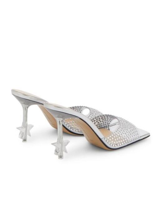 Mach & Mach White Star Crystal-Embellished Pvc Mules