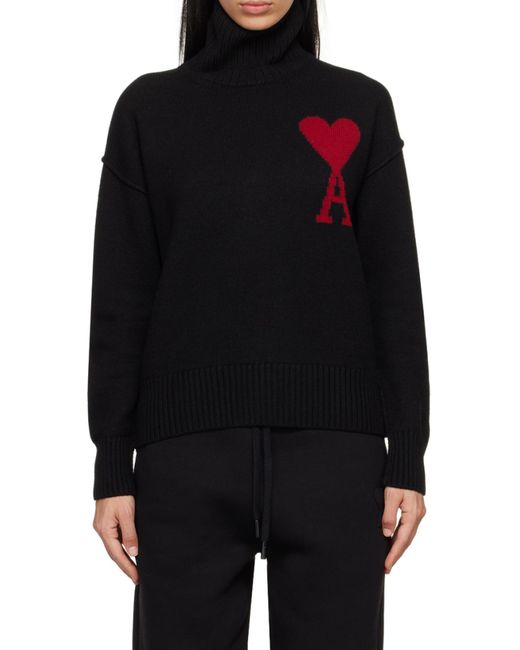AMI Black Roll-Neck Knitted Jumper