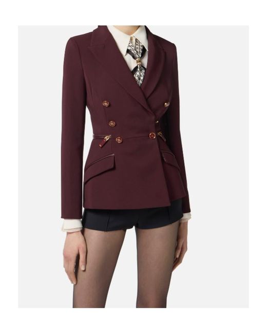 Elisabetta Franchi Purple Double Breasted Tailored Blazer