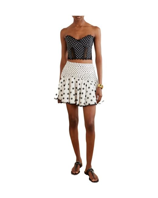 Charo Ruiz Blue Cropped Embroidered Polka-Dot Cotton-Blend Top