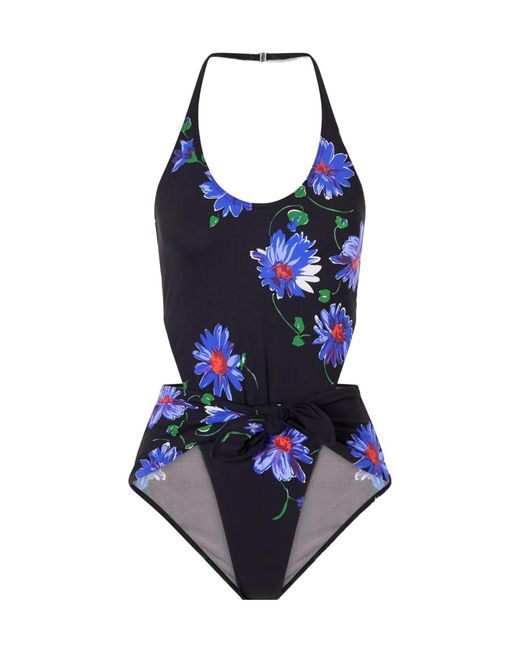 Alaïa Blue Floral-Print Swimsuit