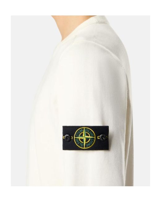 Stone Island White Logo Patch Crewneck Sweater for men