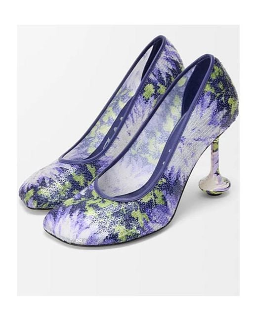 Loewe Blue Sequinned Floral Toy Pumps 90