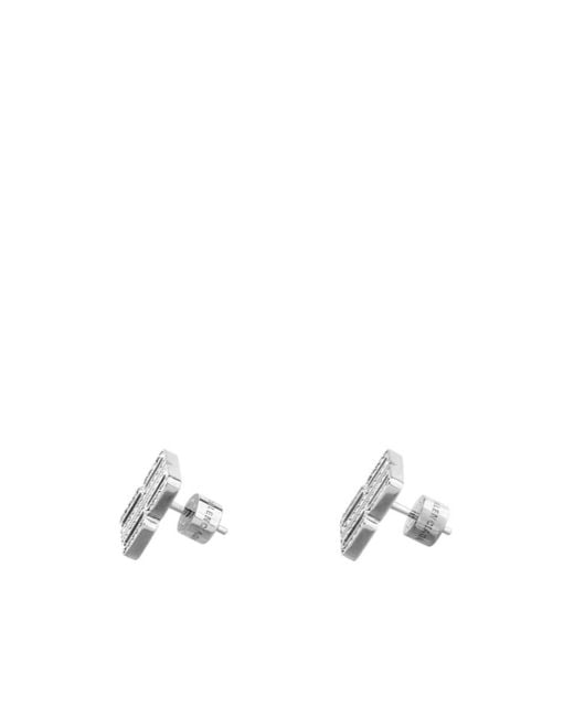 Balenciaga White Logo Plaque Embellished Earrings