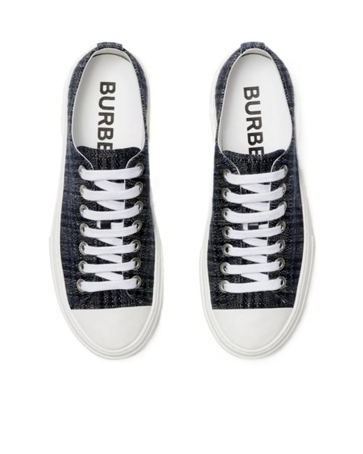 Burberry Blue Checked Low-Top Sneakers