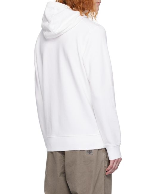 Stone Island White Logo Patch Drawstring Hoodie for men
