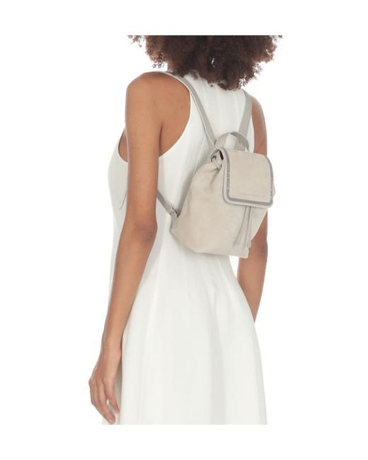 Brunello Cucinelli White Logo Embossed Drawstring Backpack