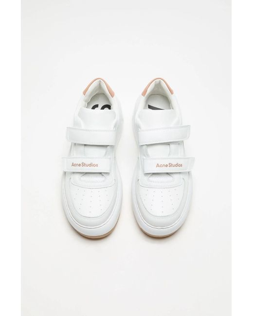Acne White Touch-Strap Leather Sneakers for men