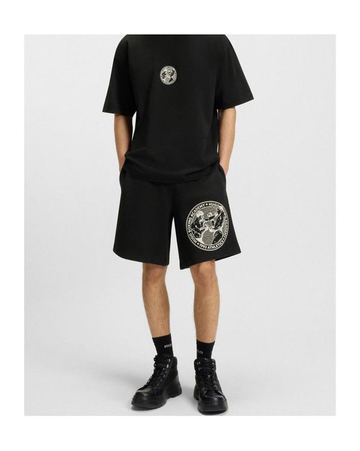 Boss Black Cotton Logo Shorts for men