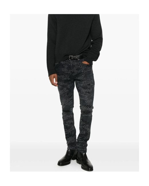 Purple Brand Black Embellished Distressed Denim for men