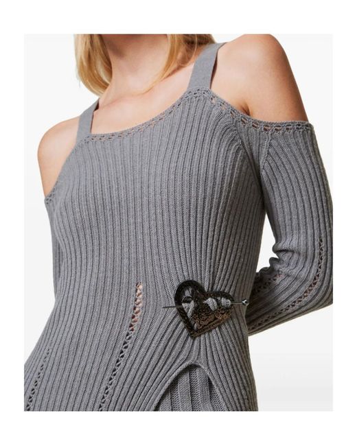 Twinset Gray Brooch-Detail Top