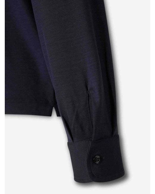 Herno Blue Wool Polo Shirt With Long Slevees for men