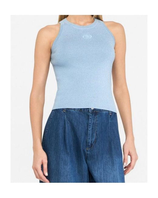 Liu Jo Blue Logo-Embroidered Top