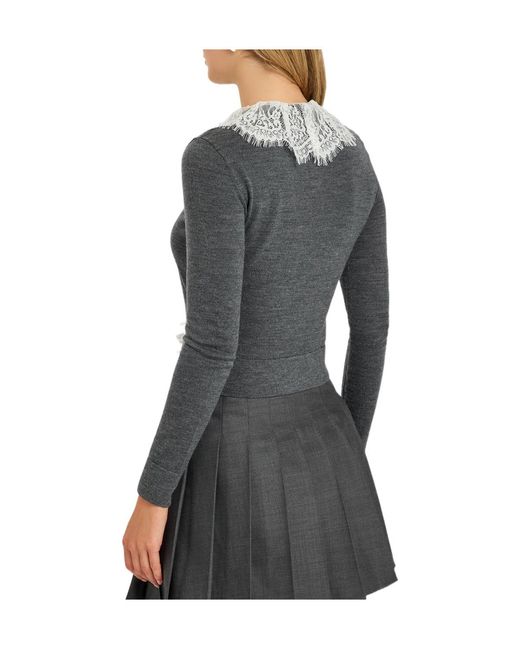 Self-Portrait Black Lace-Trim Wool Cardigan