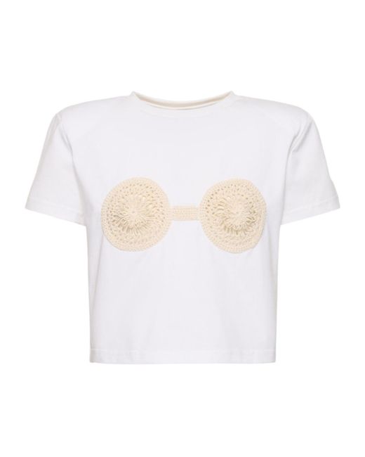 Magda Butrym White Embellished Jersey T-Shirt
