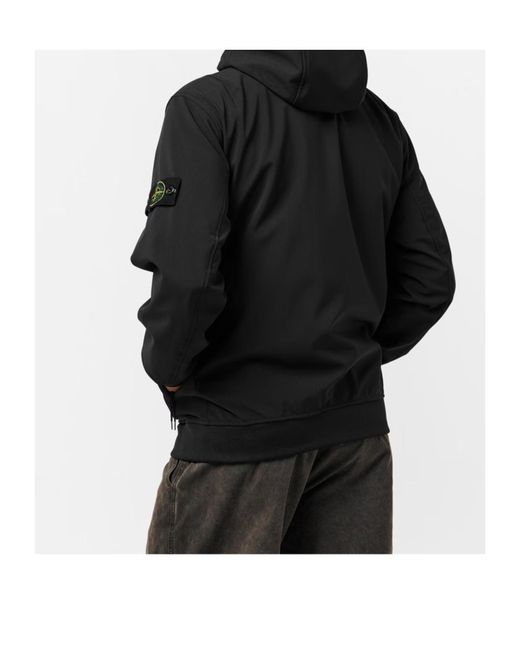 Stone Island Black Water And Wind Resistant Hooded Softshell Jacket for men