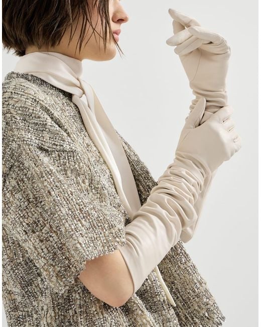 Brunello Cucinelli White Nappa Leather Long Gloves