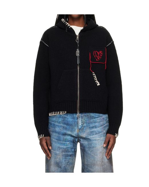 ANDERSSON BELL Black Heart Logo Zip-Up Hoodie for men