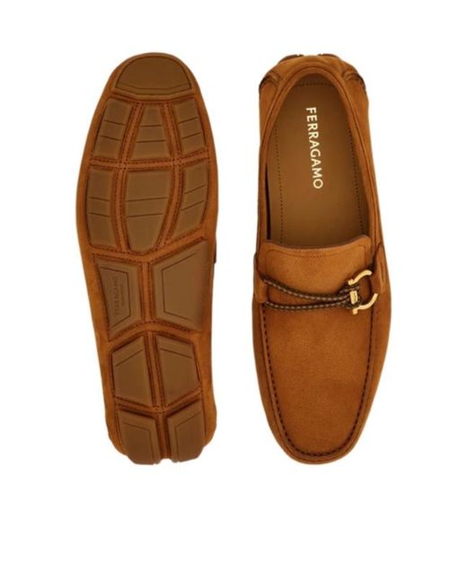 Ferragamo Brown Gancini Ornament Driver for men