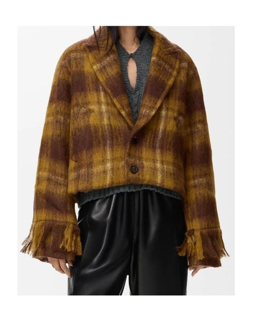 Loewe Brown Plaid-Pattern Wool Jacket