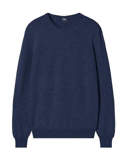 Fedeli Blue Long Sleeved Crewneck Jumper for men