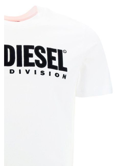 DIESEL White Logo Detailed Crewneck T-Shirt for men