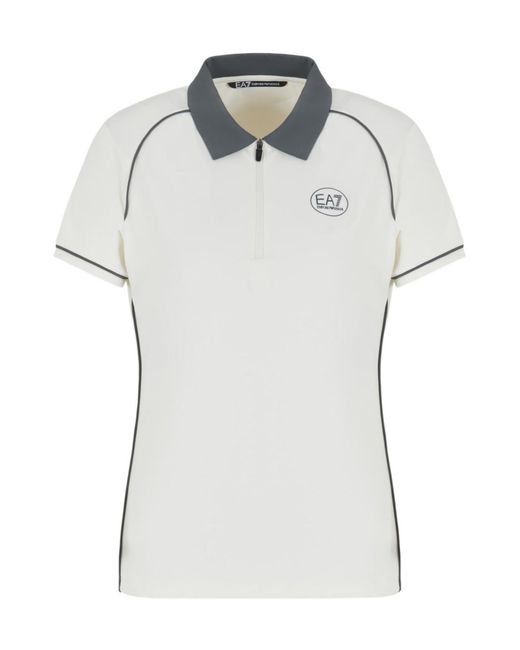 EA7 White Golf Pro Stretch Technical Fabric Polo Shirt