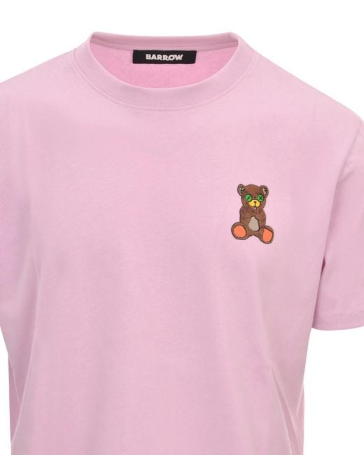 Barrow Pink Teddy Bear Printed Crewneck T-Shirt for men