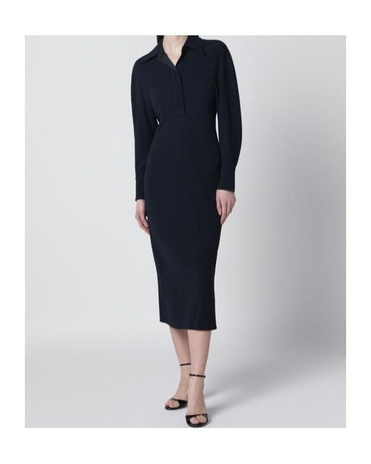 Victoria Beckham Blue Collared Long-Sleeve Dress