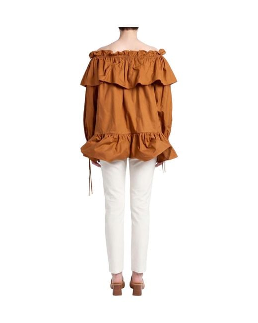 Saint Laurent Brown Solid-Colored Off-Shoulder Top