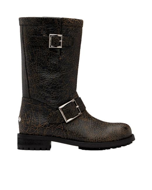 Jimmy Choo Black Biker Cracked Leather Boots