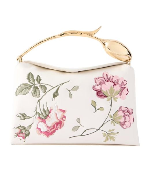 Erdem Pink Bloom Embroidered Leather Clutch Bag