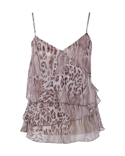 Blugirl Blumarine Purple Tiered Chiffon Animal-Print Top