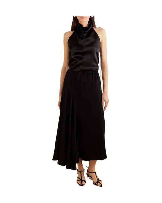 Sharon Wauchob Black Tria Asymmetric Duchesse-Satin Midi Skirt