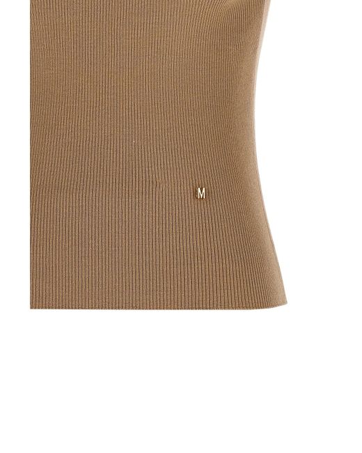 Moschino Brown Logo Plaque Ribbed-Knit Tank Top
